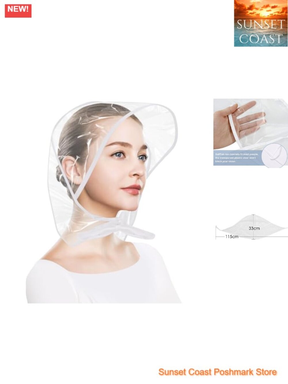 2 Pack Clear Plastic Rain Bonnet with Visor - Waterproof Hair Protector Hat